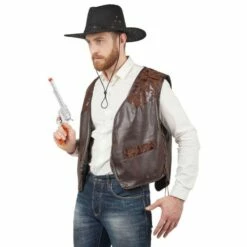 Gilet Cow-boy Simili Cuir Marron Homme